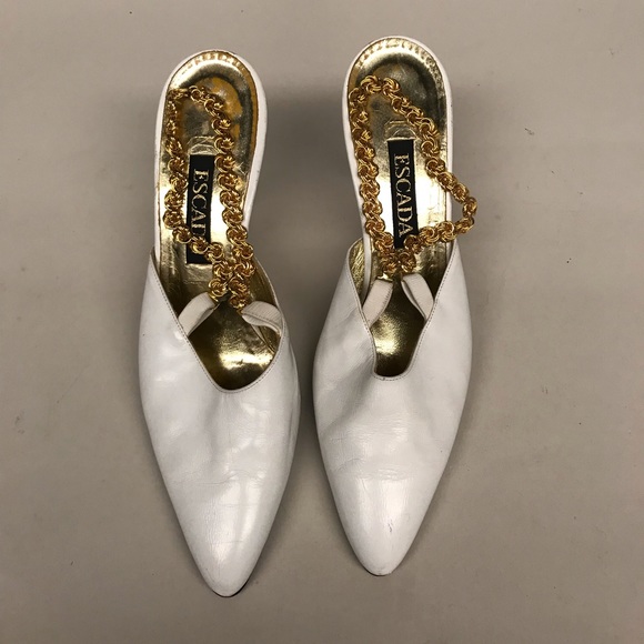 Vintage escada white leather heels with chain back - Picture 2 of 5